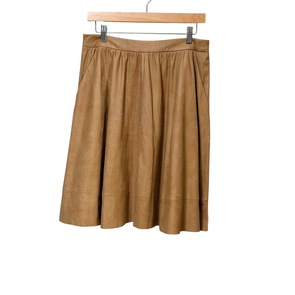 Search For Sanity Womens Camel Tan Faux Leather A-Line Midi Skirt Size 10 Pocket
